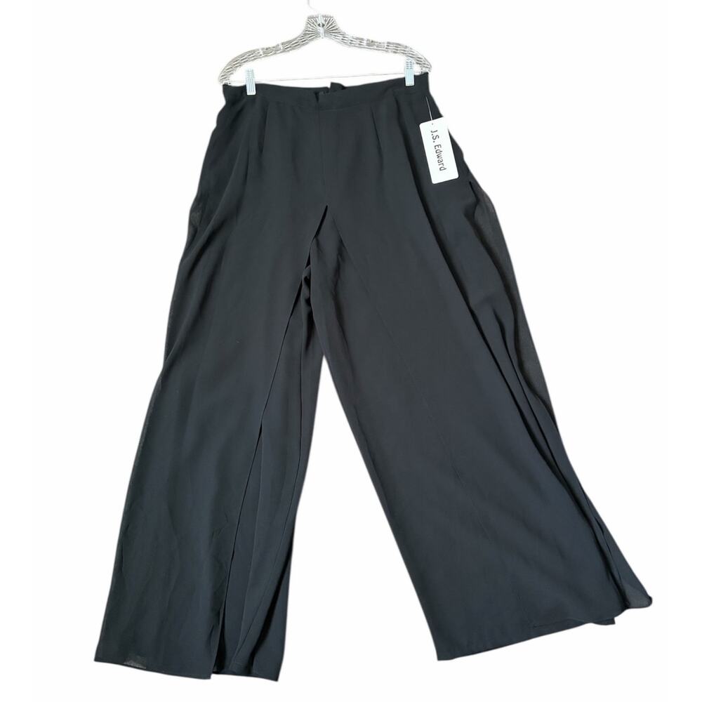 JS Edwards Black Flowy Palazzo Chiffon Pants Wide Leg Evening Artsy Boho Sz 14